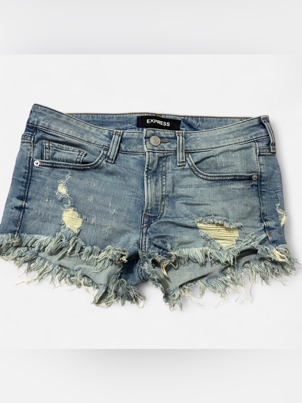 Express Women's Distressed Denim Cutoff Shorts - Light Blue Size 4
